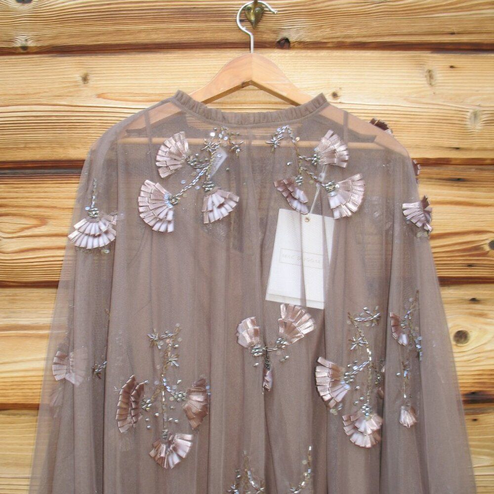 MAC DUGGAL 9257 Brown Embellished Long Flare Sleeve Mesh A-Line Dress - Picture 11 of 13